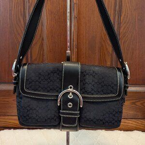 Coach 1444 Small Vintage Black Soho Flap Y2K Signature C Canvas Shoulder/Tote